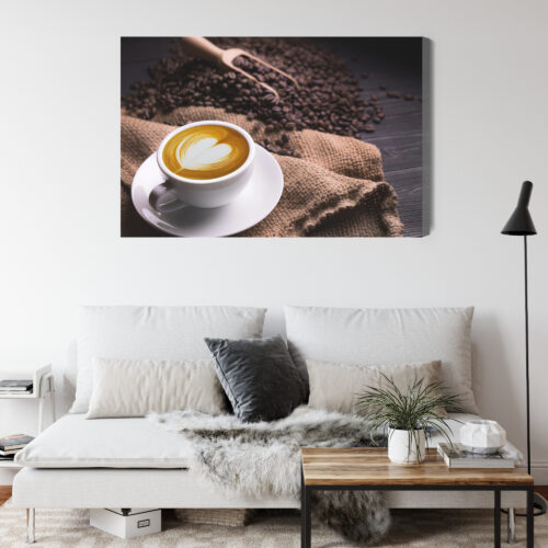 Obraz na płótnie Kawa Filiżanka latte i ziarna kawy Premium Canvas - obrazek 4