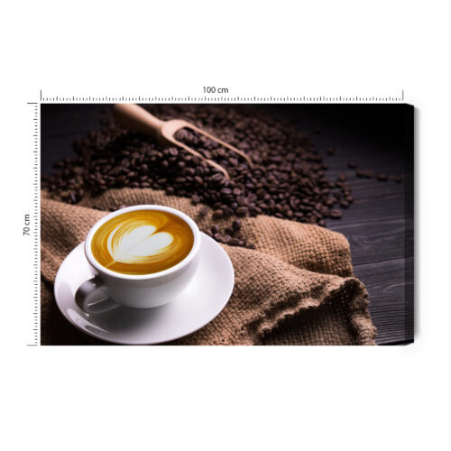 Obraz na płótnie Kawa Filiżanka latte i ziarna kawy Premium Canvas