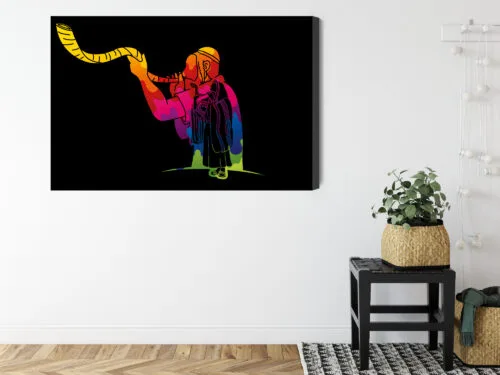 Obraz na płótnie Szofar Judaizm Kolorowy kontur  Premium Canvas - obrazek 8