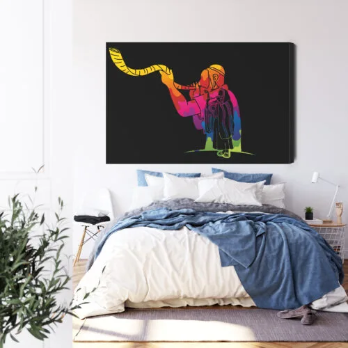 Obraz na płótnie Szofar Judaizm Kolorowy kontur  Premium Canvas - obrazek 3