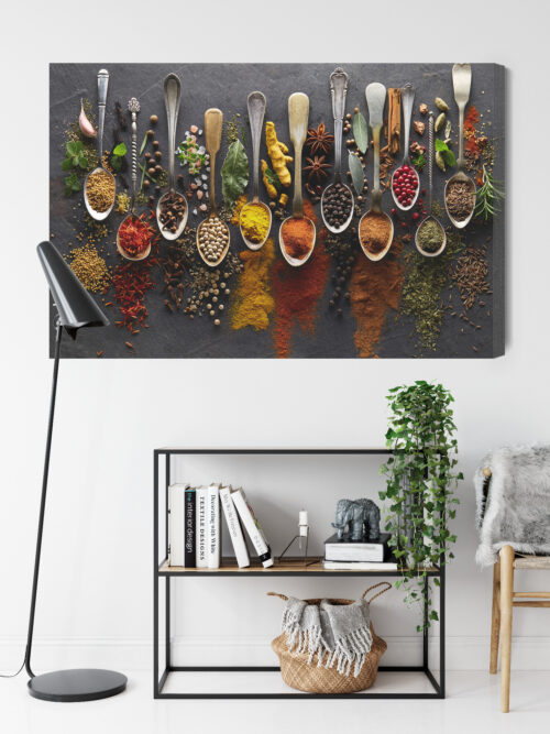 Obraz na płótnie Kuchnia Różnorodne przyprawy w łyżkach Premium Canvas - obrazek 9