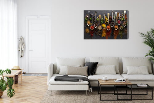 Obraz na płótnie Kuchnia Różnorodne przyprawy w łyżkach Premium Canvas - obrazek 6