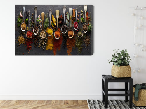 Obraz na płótnie Kuchnia Różnorodne przyprawy w łyżkach Premium Canvas - obrazek 8