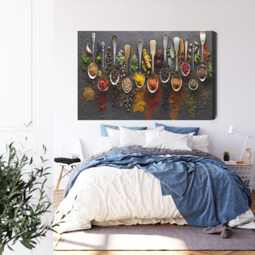 Obraz na płótnie Kuchnia Różnorodne przyprawy w łyżkach Premium Canvas - obrazek 3