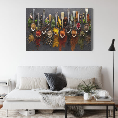 Obraz na płótnie Kuchnia Różnorodne przyprawy w łyżkach Premium Canvas - obrazek 4