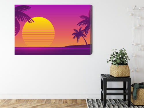Obraz na płótnie Tropikalny zachód słońca Styl retro gradientowy  Premium Canvas - obrazek 8