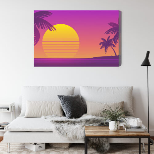 Obraz na płótnie Tropikalny zachód słońca Styl retro gradientowy  Premium Canvas - obrazek 4