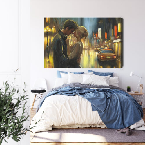 Obraz na płótnie Zakochani nocą Romantyczna scena w świetle Premium Canvas - obrazek 3