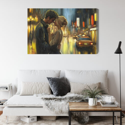 Obraz na płótnie Zakochani nocą Romantyczna scena w świetle Premium Canvas - obrazek 4