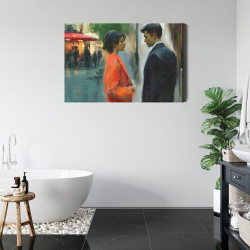 Obraz na płótnie Zakochani na ulicy Impresjonistyczna scena Premium Canvas - obrazek 5