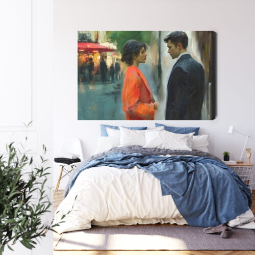 Obraz na płótnie Zakochani na ulicy Impresjonistyczna scena Premium Canvas - obrazek 3