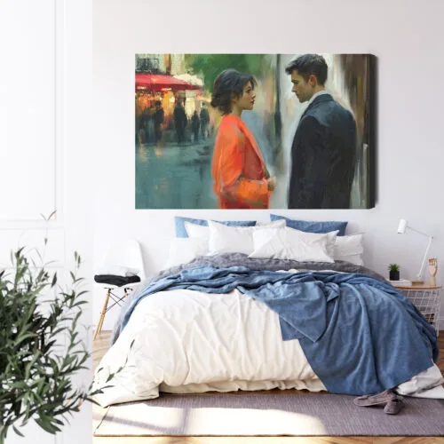 Obraz na płótnie Zakochani na ulicy Impresjonistyczna scena Premium Canvas - obrazek 3