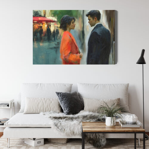 Obraz na płótnie Zakochani na ulicy Impresjonistyczna scena Premium Canvas - obrazek 4