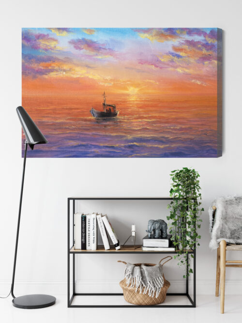 Obraz na płótnie Łódź Malarstwo Zachód  Premium Canvas - obrazek 9