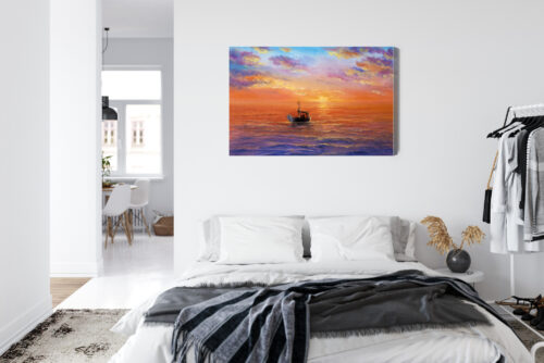 Obraz na płótnie Łódź Malarstwo Zachód  Premium Canvas - obrazek 7