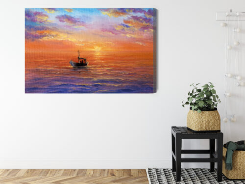 Obraz na płótnie Łódź Malarstwo Zachód  Premium Canvas - obrazek 8