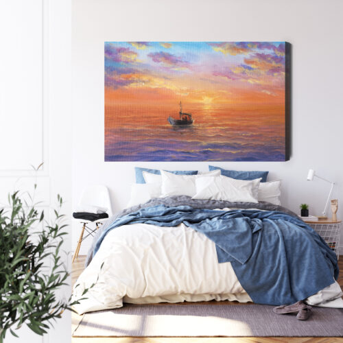 Obraz na płótnie Łódź Malarstwo Zachód  Premium Canvas - obrazek 3