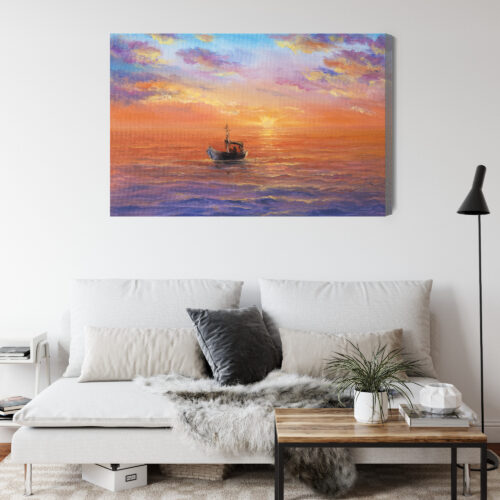 Obraz na płótnie Łódź Malarstwo Zachód  Premium Canvas - obrazek 4