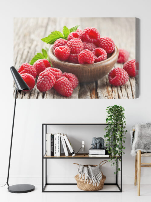 Obraz na płótnie Kuchnia Maliny w miseczce na drewnie Premium Canvas - obrazek 9