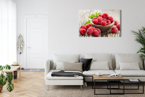 Obraz na płótnie Kuchnia Maliny w miseczce na drewnie Premium Canvas - obrazek 6