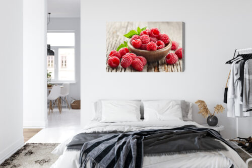 Obraz na płótnie Kuchnia Maliny w miseczce na drewnie Premium Canvas - obrazek 7