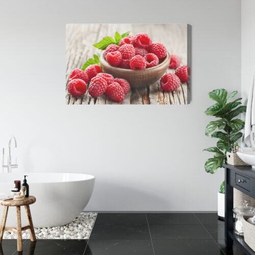 Obraz na płótnie Kuchnia Maliny w miseczce na drewnie Premium Canvas - obrazek 5