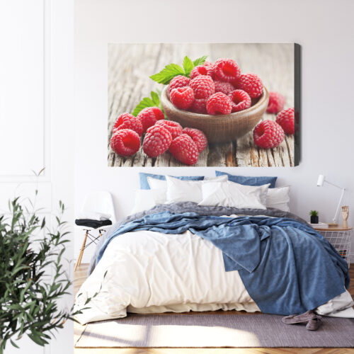 Obraz na płótnie Kuchnia Maliny w miseczce na drewnie Premium Canvas - obrazek 3