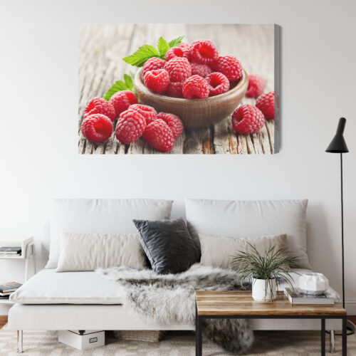 Obraz na płótnie Kuchnia Maliny w miseczce na drewnie Premium Canvas - obrazek 4