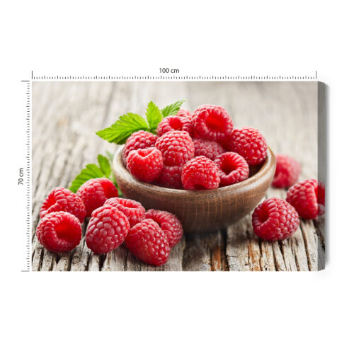Obraz na płótnie Kuchnia Maliny w miseczce na drewnie Premium Canvas