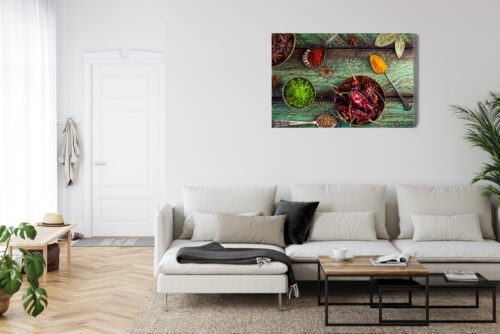 Obraz na płótnie Kuchnia Przyprawy orientalne na zielonym drewnie Premium Canvas - obrazek 6