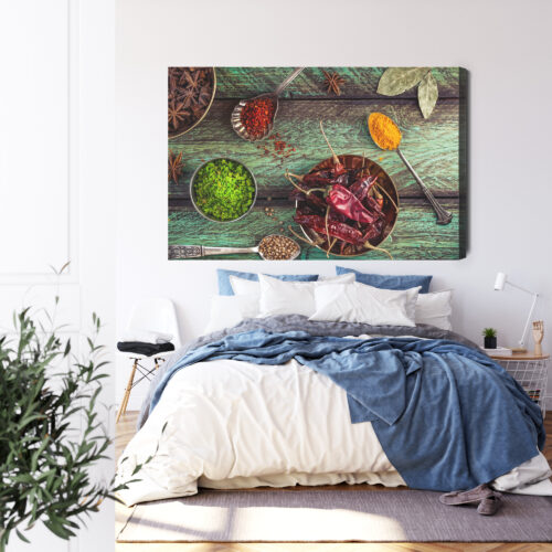 Obraz na płótnie Kuchnia Przyprawy orientalne na zielonym drewnie Premium Canvas - obrazek 3