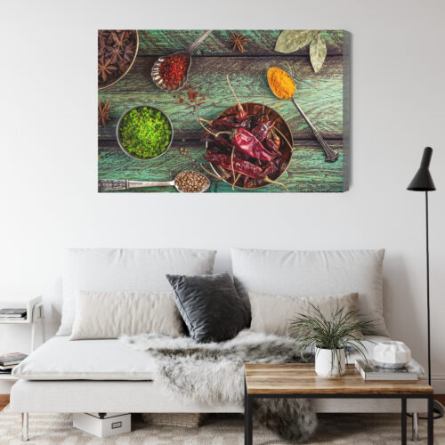 Obraz na płótnie Kuchnia Przyprawy orientalne na zielonym drewnie Premium Canvas - obrazek 4