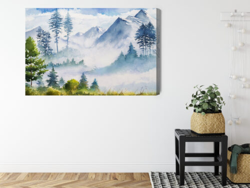 Obraz na płótnie Góry Akwarela Las  Premium Canvas - obrazek 8