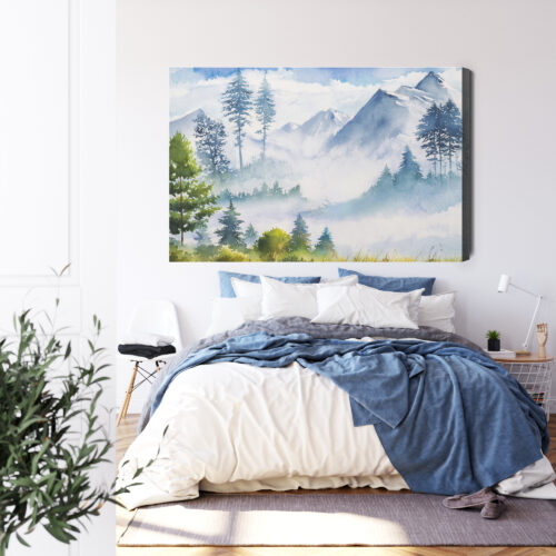 Obraz na płótnie Góry Akwarela Las  Premium Canvas - obrazek 3