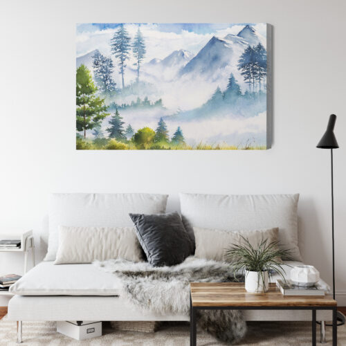 Obraz na płótnie Góry Akwarela Las  Premium Canvas - obrazek 4