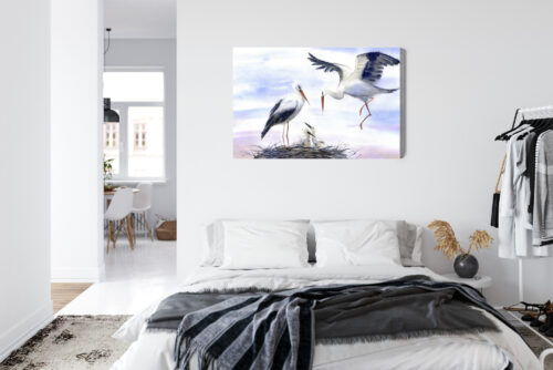 Obraz na płótnie Bociany Akwarela Rodzina w gnieździe  Premium Canvas - obrazek 7