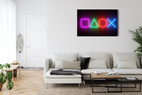 Obraz na płótnie Gaming Neonowe symbole konsoli Premium Canvas - obrazek 6