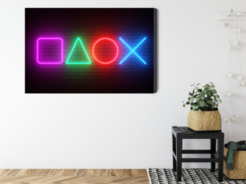 Obraz na płótnie Gaming Neonowe symbole konsoli Premium Canvas - obrazek 8