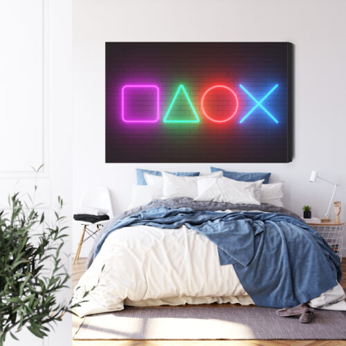 Obraz na płótnie Gaming Neonowe symbole konsoli Premium Canvas - obrazek 3