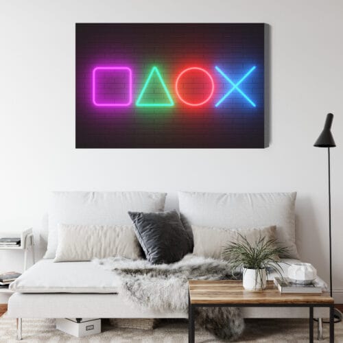 Obraz na płótnie Gaming Neonowe symbole konsoli Premium Canvas - obrazek 4
