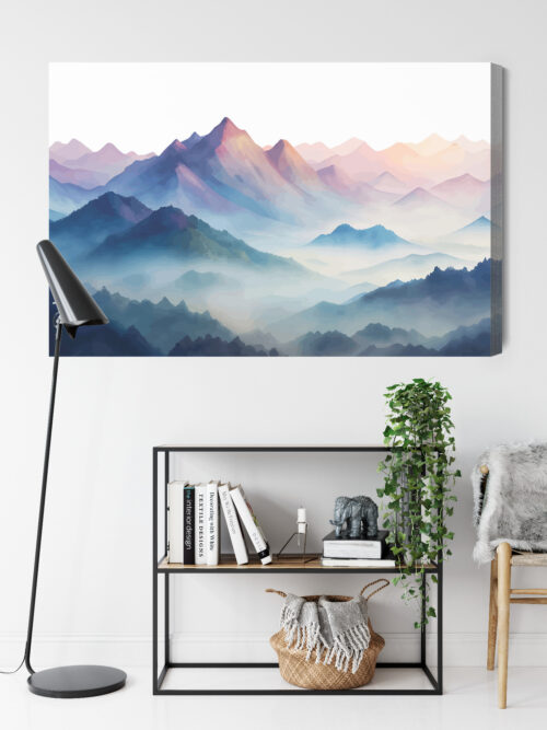 Obraz na płótnie Górski pejzaż Pastelowa akwarela mgły i szczyty  Premium Canvas - obrazek 9