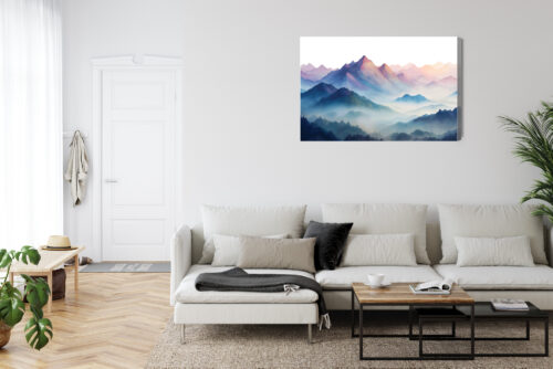 Obraz na płótnie Górski pejzaż Pastelowa akwarela mgły i szczyty  Premium Canvas - obrazek 6