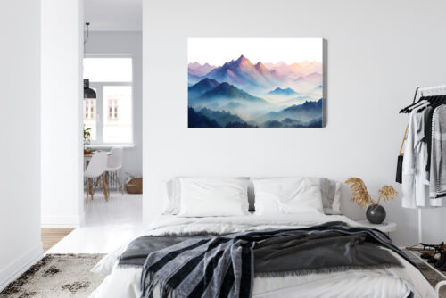 Obraz na płótnie Górski pejzaż Pastelowa akwarela mgły i szczyty  Premium Canvas - obrazek 7