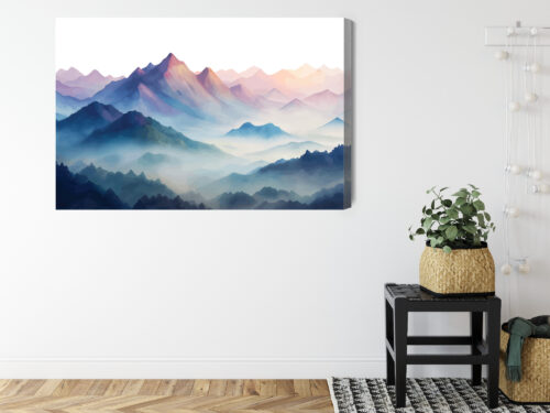 Obraz na płótnie Górski pejzaż Pastelowa akwarela mgły i szczyty  Premium Canvas - obrazek 8