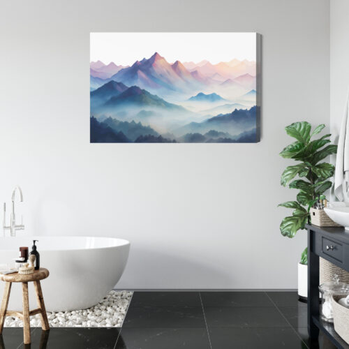 Obraz na płótnie Górski pejzaż Pastelowa akwarela mgły i szczyty  Premium Canvas - obrazek 5