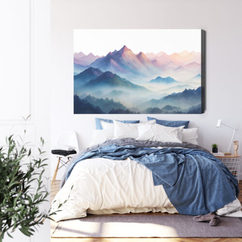 Obraz na płótnie Górski pejzaż Pastelowa akwarela mgły i szczyty  Premium Canvas - obrazek 3