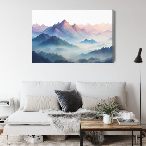 Obraz na płótnie Górski pejzaż Pastelowa akwarela mgły i szczyty  Premium Canvas - obrazek 4
