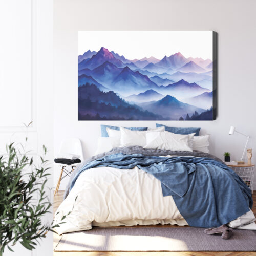 Obraz na płótnie Góry Akwarela Niebieska panorama  Premium Canvas - obrazek 3