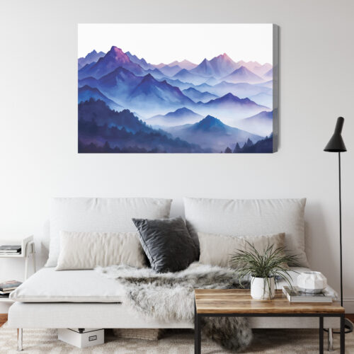 Obraz na płótnie Góry Akwarela Niebieska panorama  Premium Canvas - obrazek 4