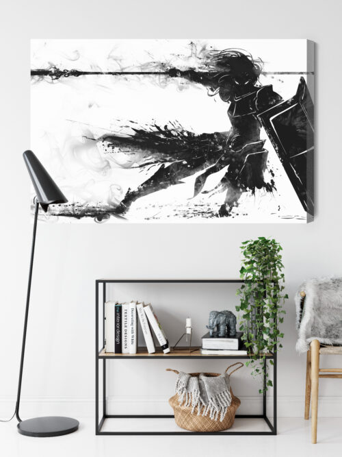 Obraz na płótnie Wojownik z włócznią Czarno-biały szkic Premium Canvas - obrazek 9